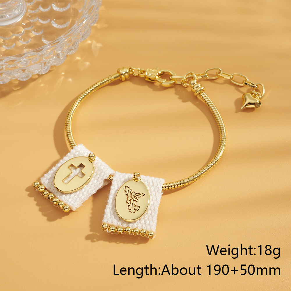Unisex Cross Electroplated Polyester Bracelet With Long-Lasting Golden Plated Snake Chain 7