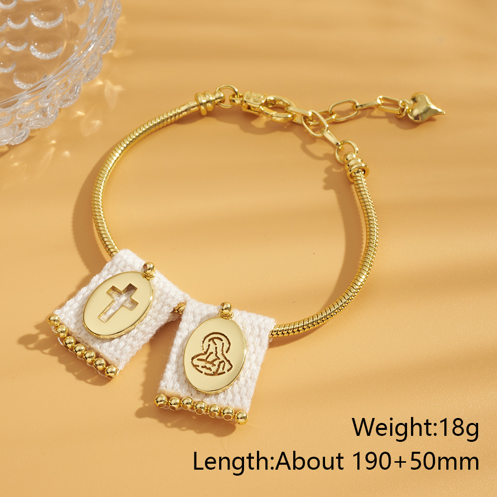 Unisex Cross Electroplated Polyester Bracelet With Long-Lasting Golden Plated Snake Chain 8