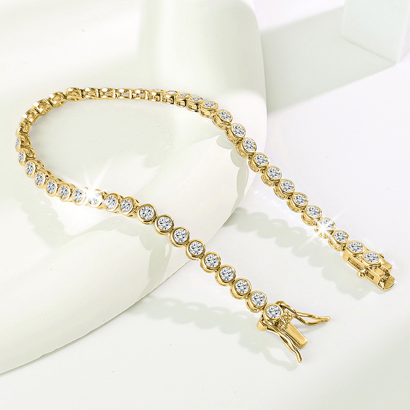 Unisex Foam Tennis Bracelet With Real Gold Plated Copper And Moissanite Inlay Featuring Electroplated Tennis Chain 2