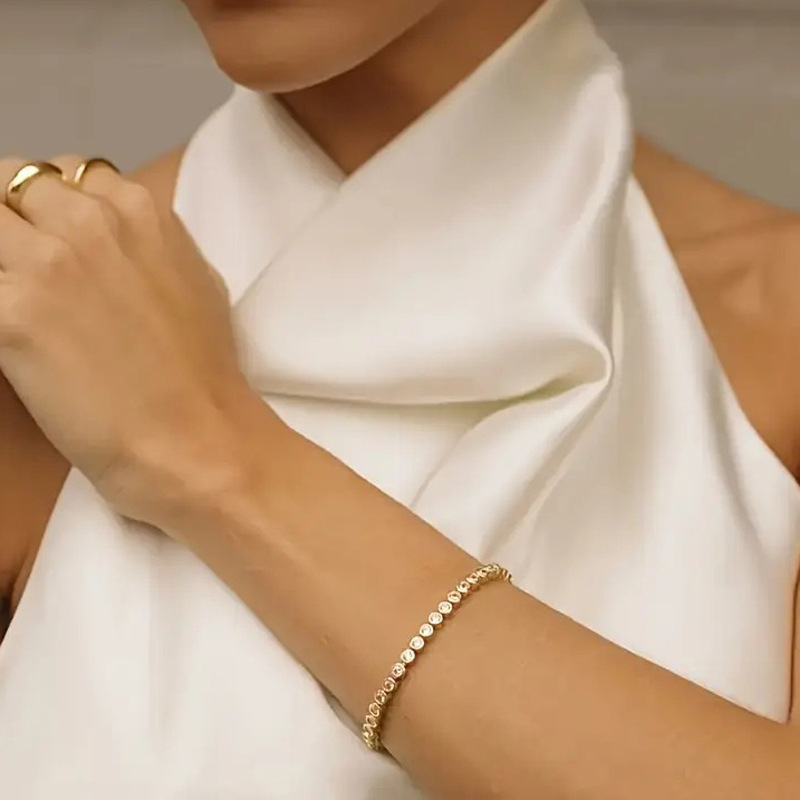 Unisex Foam Tennis Bracelet With Real Gold Plated Copper And Moissanite Inlay Featuring Electroplated Tennis Chain 3