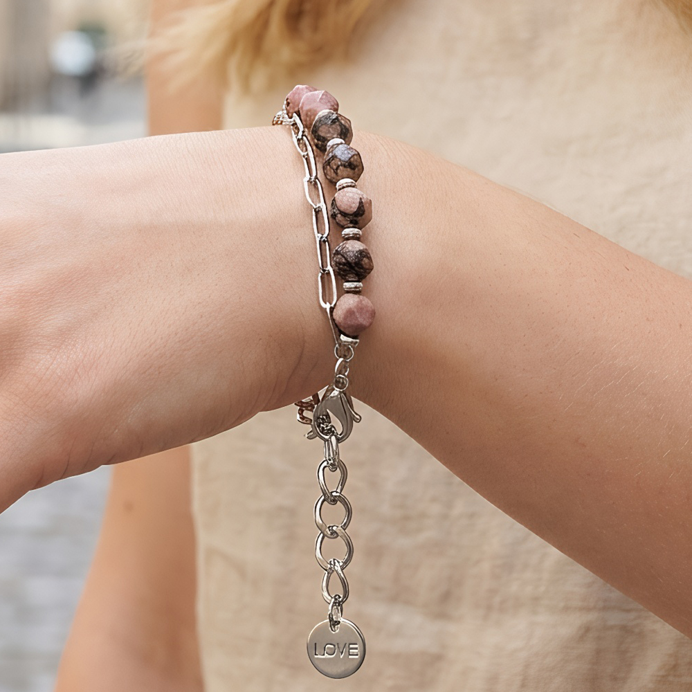 Unisex Geometric Beaded Chain Bracelet In Copper With Rhodium Electroplated Finish 2
