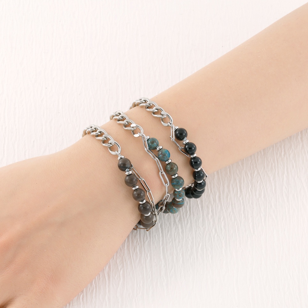 Unisex Geometric Beaded Chain Bracelet In Copper With Rhodium Electroplated Finish 3