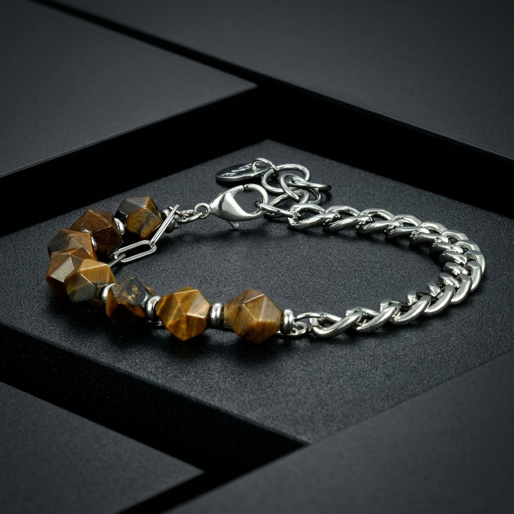 Unisex Geometric Beaded Chain Bracelet In Copper With Rhodium Electroplated Finish 4