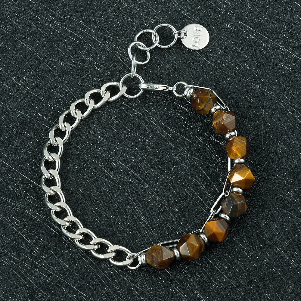 Unisex Geometric Beaded Chain Bracelet In Copper With Rhodium Electroplated Finish 5