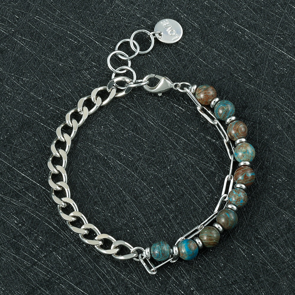 Unisex Geometric Beaded Chain Bracelet In Copper With Rhodium Electroplated Finish 6