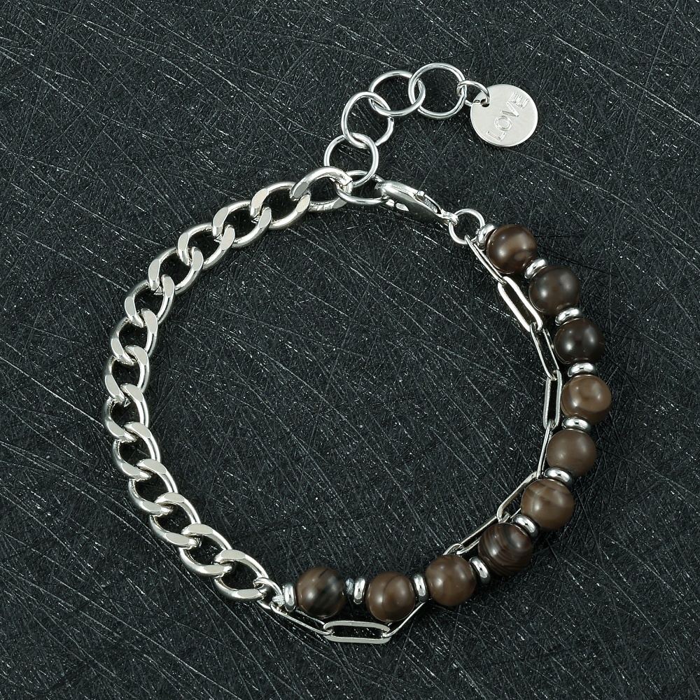 Unisex Geometric Beaded Chain Bracelet In Copper With Rhodium Electroplated Finish 7
