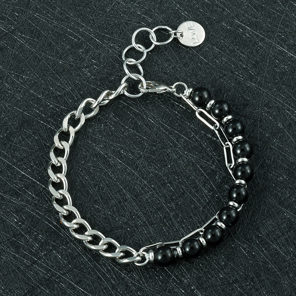 Unisex Geometric Beaded Chain Bracelet In Copper With Rhodium Electroplated Finish 8