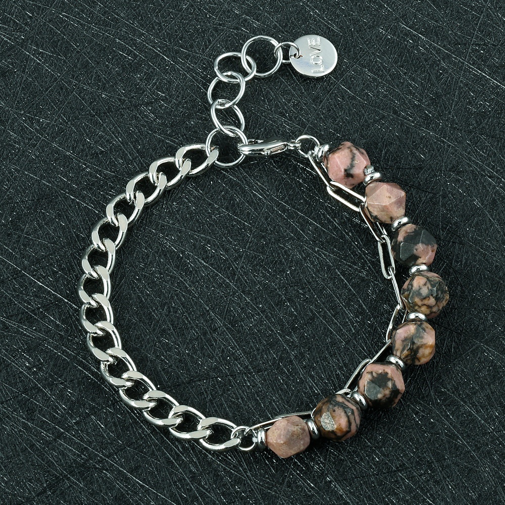 Unisex Geometric Beaded Chain Bracelet In Copper With Rhodium Electroplated Finish 9
