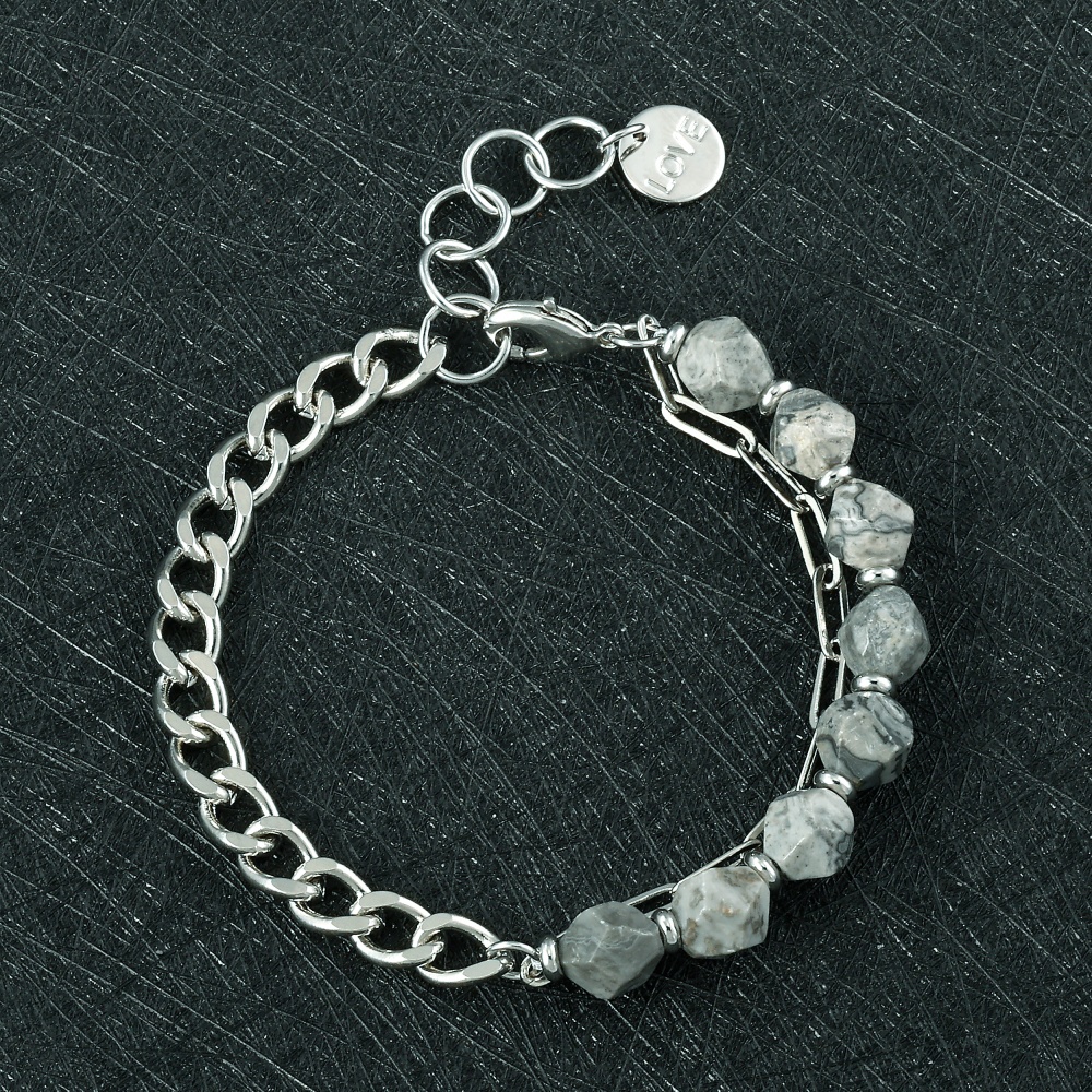 Unisex Geometric Beaded Chain Bracelet In Copper With Rhodium Electroplated Finish 10