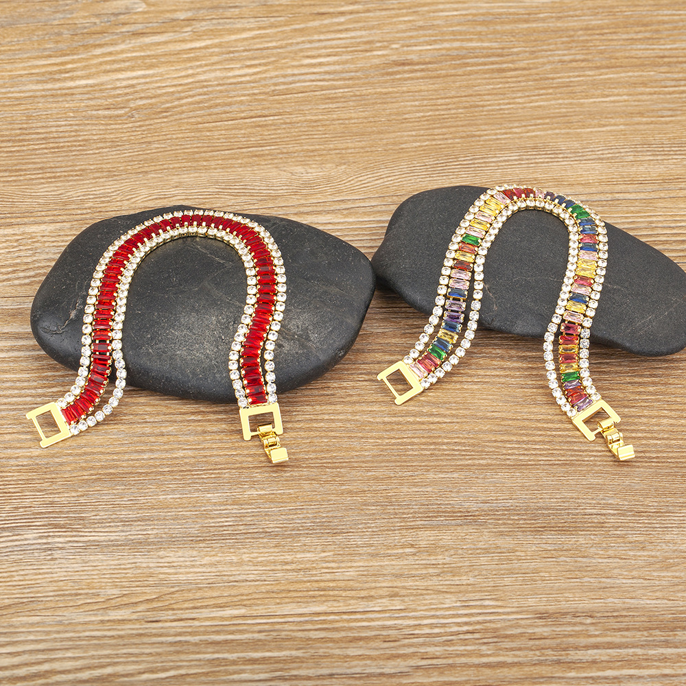 Unisex Geometric Copper Bracelet With 18K Real Gold Electroplated Finish And Zircon Inlay
