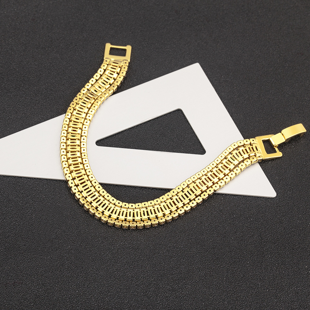 Unisex Geometric Copper Bracelet With 18K Real Gold Electroplated Finish And Zircon Inlay 3