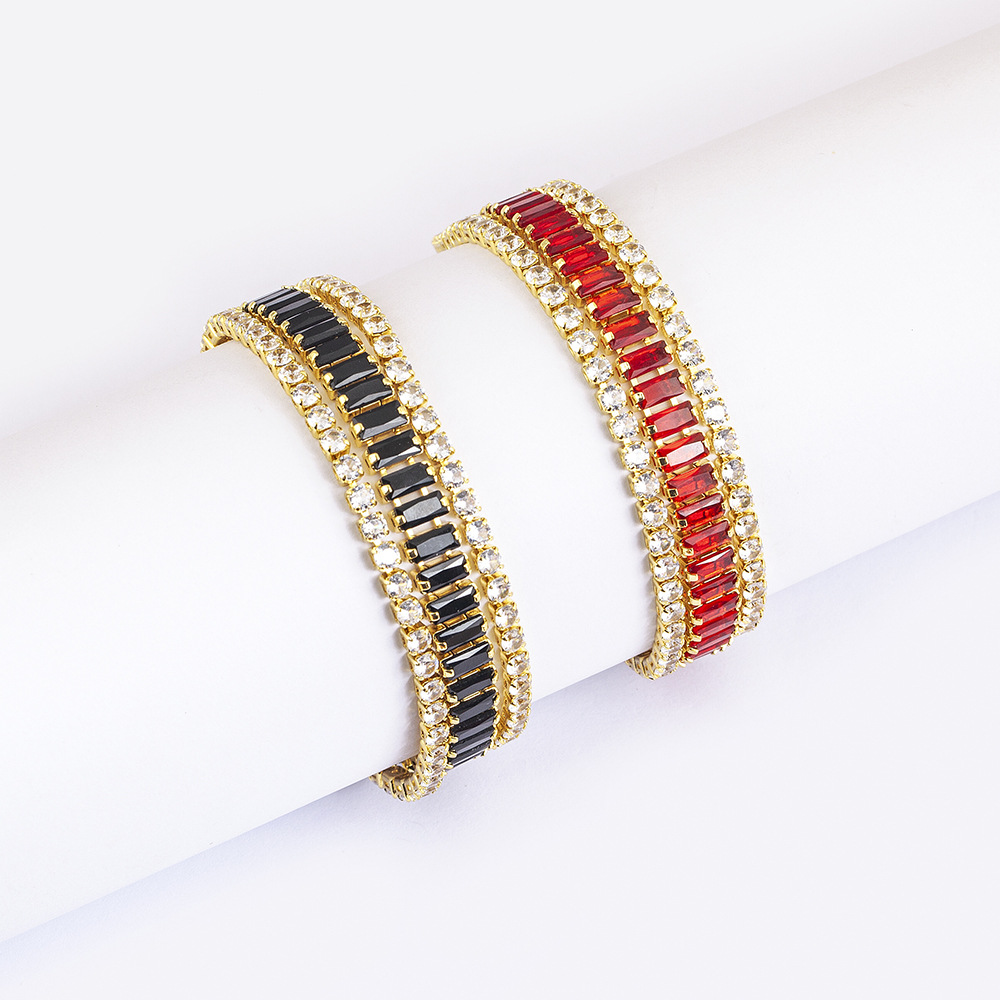 Unisex Geometric Copper Bracelet With 18K Real Gold Electroplated Finish And Zircon Inlay 4