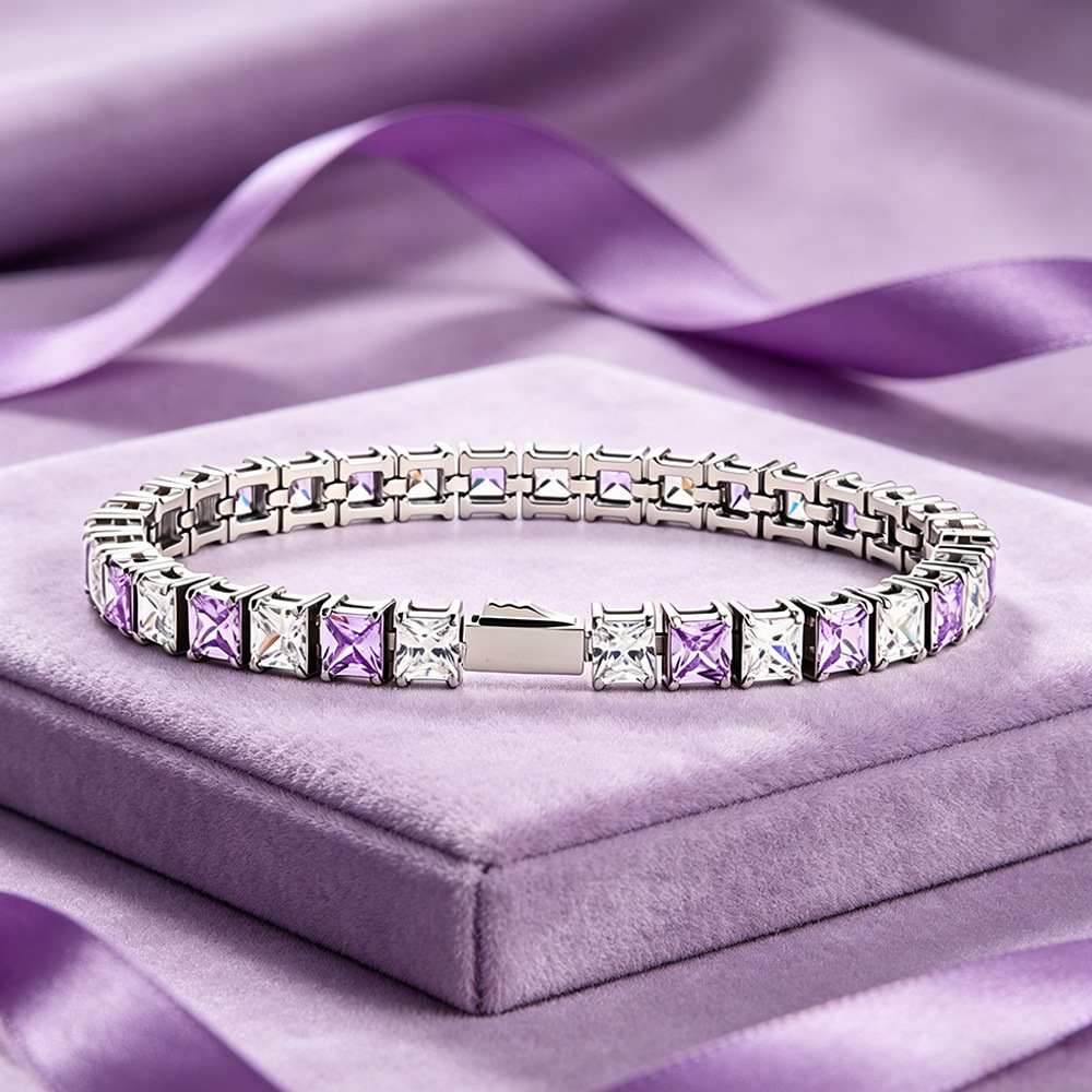Unisex Gold Quadrilateral Tennis Bracelet With Zircon Inlay, 304 Stainless Steel Tennis Chain 2