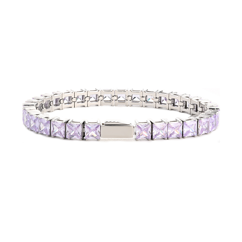 Unisex Gold Quadrilateral Tennis Bracelet With Zircon Inlay, 304 Stainless Steel Tennis Chain 5