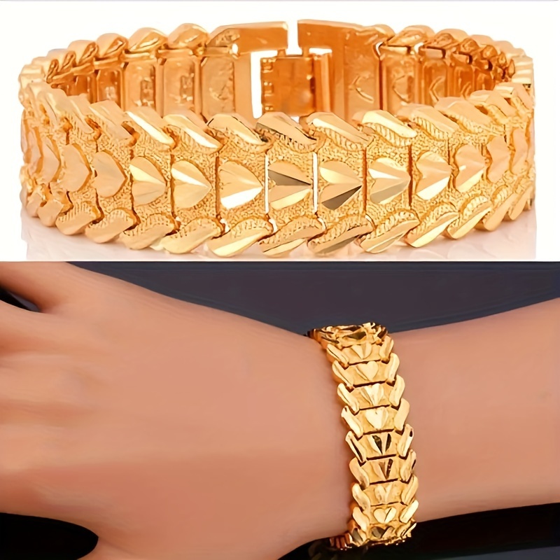 Unisex Heart Shape Asymmetrical Bracelet In Copper With 18K Real Gold Electroplated Plating And Thick Chain 3