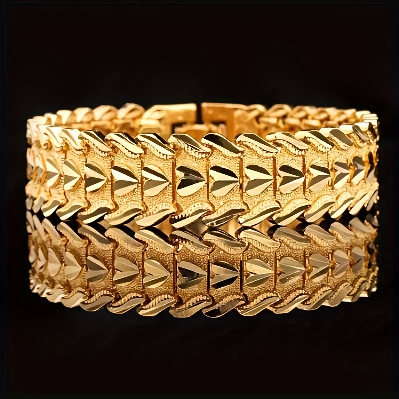 Unisex Heart Shape Asymmetrical Bracelet In Copper With 18K Real Gold Electroplated Plating And Thick Chain 5