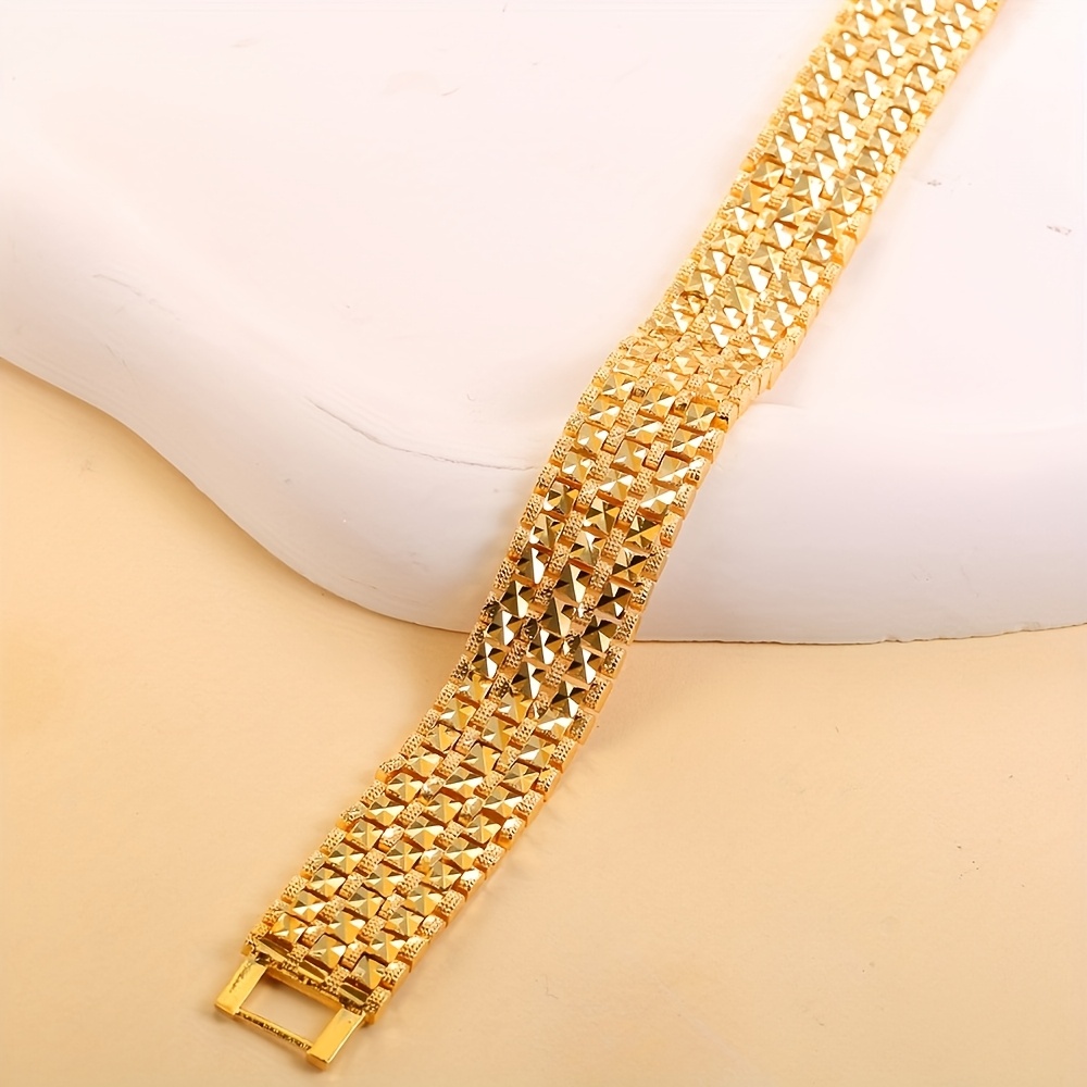 Unisex Heart Shape Asymmetrical Bracelet In Copper With 18K Real Gold Electroplated Plating And Thick Chain 7