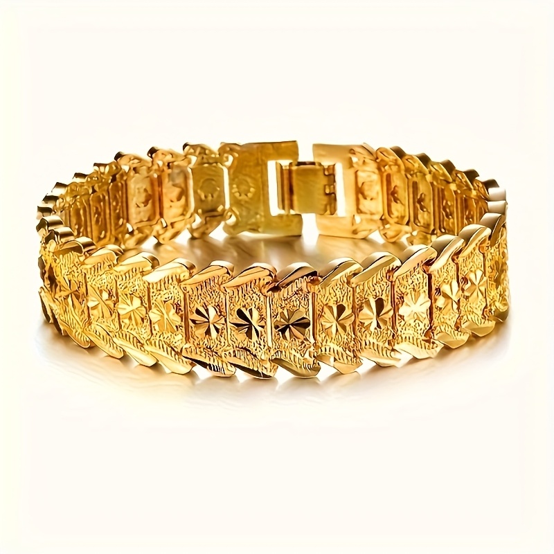 Unisex Heart Shape Asymmetrical Bracelet In Copper With 18K Real Gold Electroplated Plating And Thick Chain 8