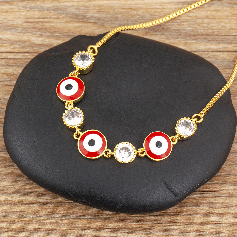 Unisex Heart Shape Enamel Bracelet With Zircon Inlay, 18K Real Gold Plated Copper, Electroplated Slider Chain 3