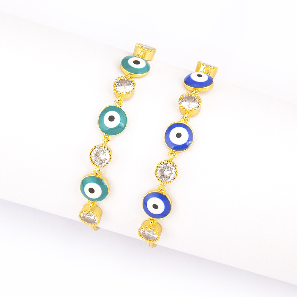 Unisex Heart Shape Enamel Bracelet With Zircon Inlay, 18K Real Gold Plated Copper, Electroplated Slider Chain 4