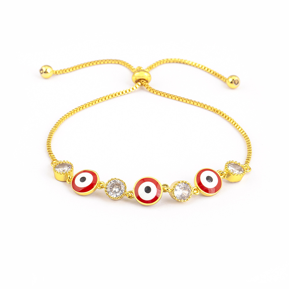 Unisex Heart Shape Enamel Bracelet With Zircon Inlay, 18K Real Gold Plated Copper, Electroplated Slider Chain 5