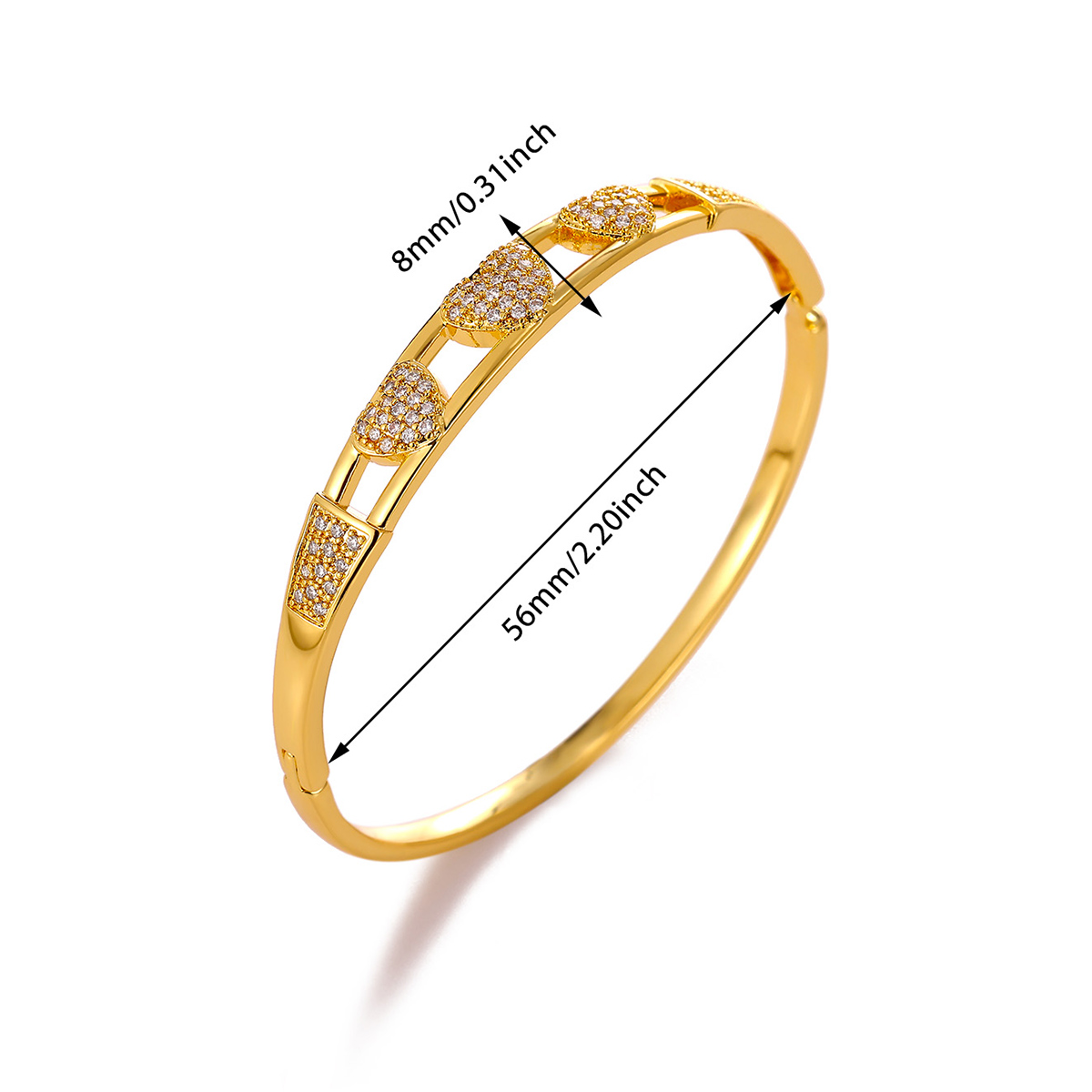 Unisex Heart Shape Bangle Featuring Waterproof Non Tarnish Copper With 18K Real Gold Plated Water Plating And Zircon Inlay 5