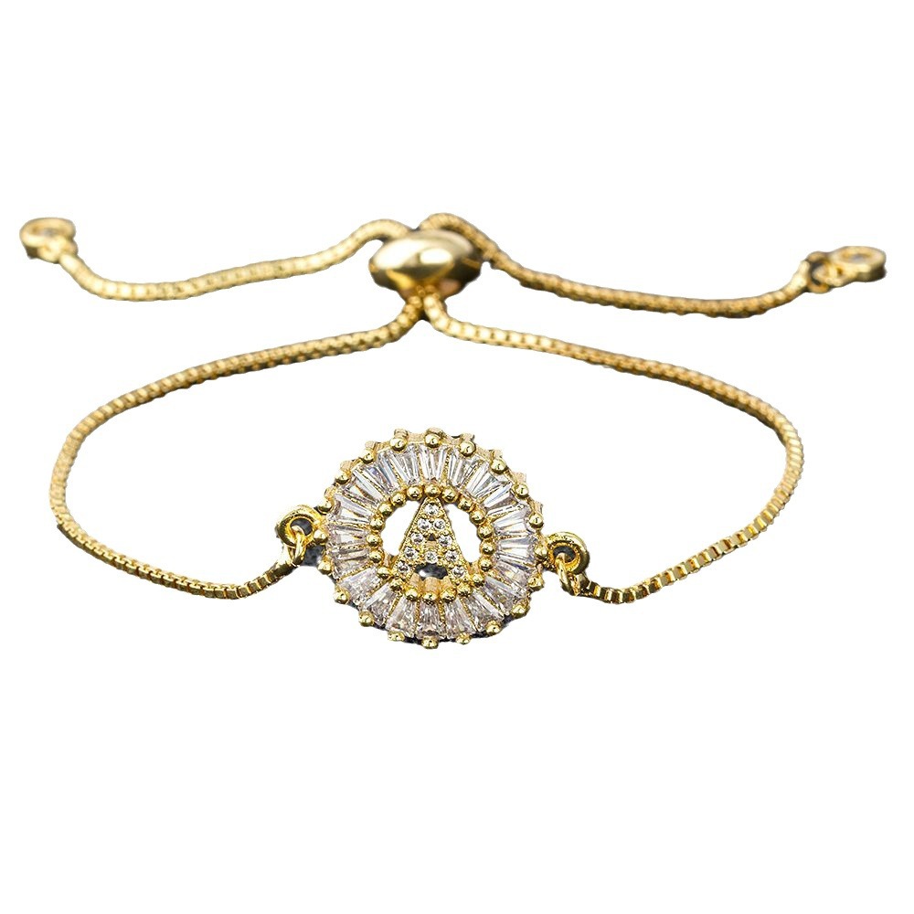 Unisex Letter Bracelet In Copper With 18K Real Gold Electroplated Finish Featuring Zircon Inlay 5