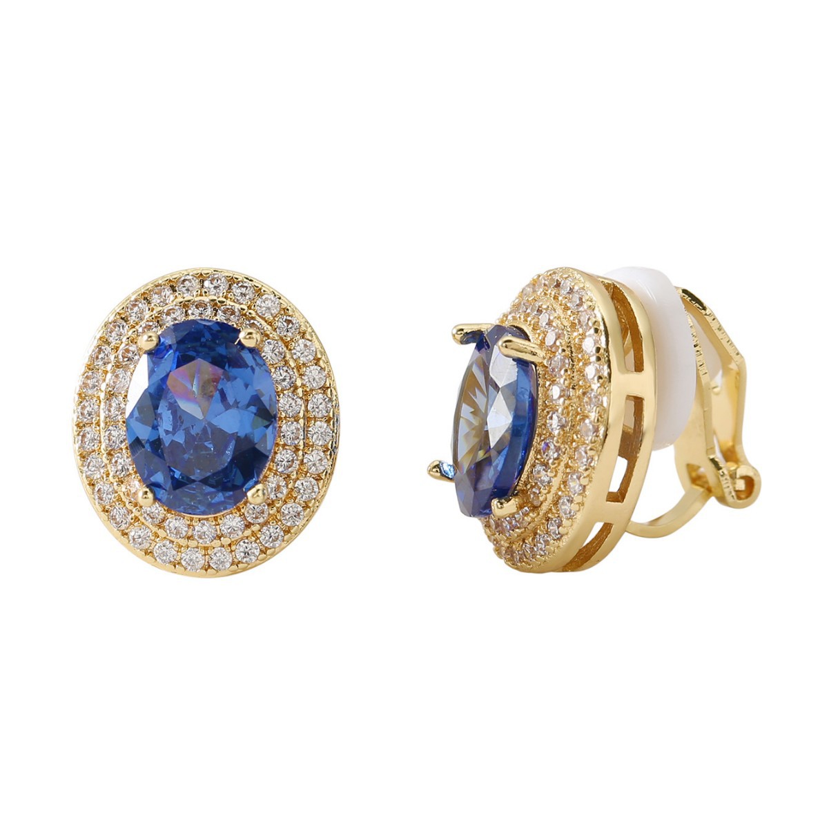 Unisex Oval Clip Earrings Featuring Electroplated Copper And Moissanite Inlay In Royal Blue 5