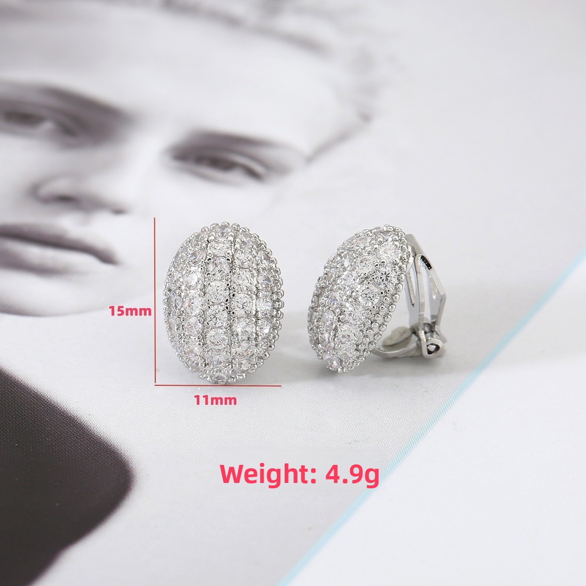 Unisex Oval Clip Earrings In Golden Copper With Electroplated Gold Plating And Rhinestone Inlay 4