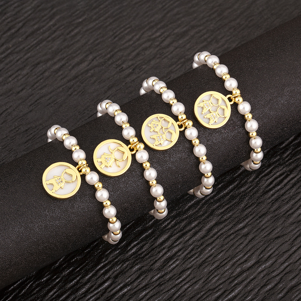 Unisex Pearl Bracelet Bangle Featuring Imitation Pearl Inlay With 18K Real Gold Electroplated Copper
