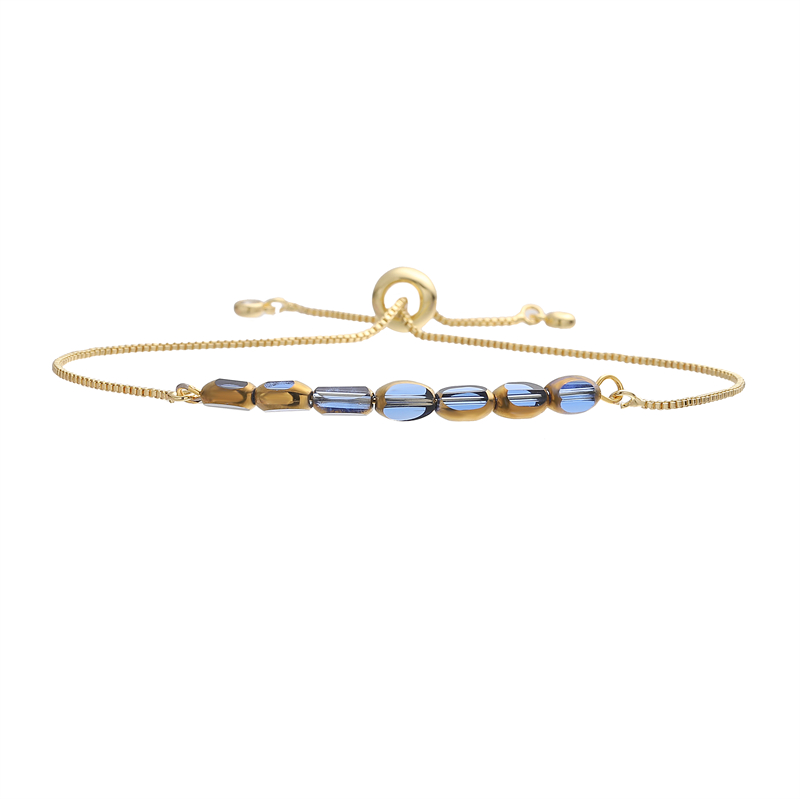 Unisex Pentagon Beading Bracelet With PVD Coated Copper And Real Gold Plated Finish, Featuring Artificial Crystal Inlay And Box Chain 4