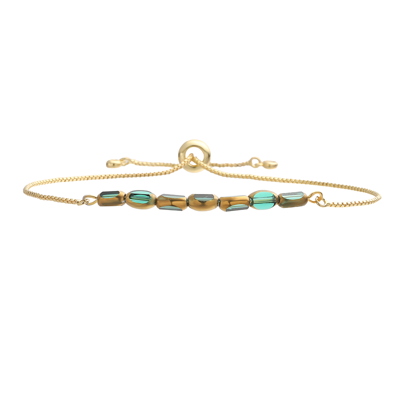 Unisex Pentagon Beading Bracelet With PVD Coated Copper And Real Gold Plated Finish, Featuring Artificial Crystal Inlay And Box Chain 5