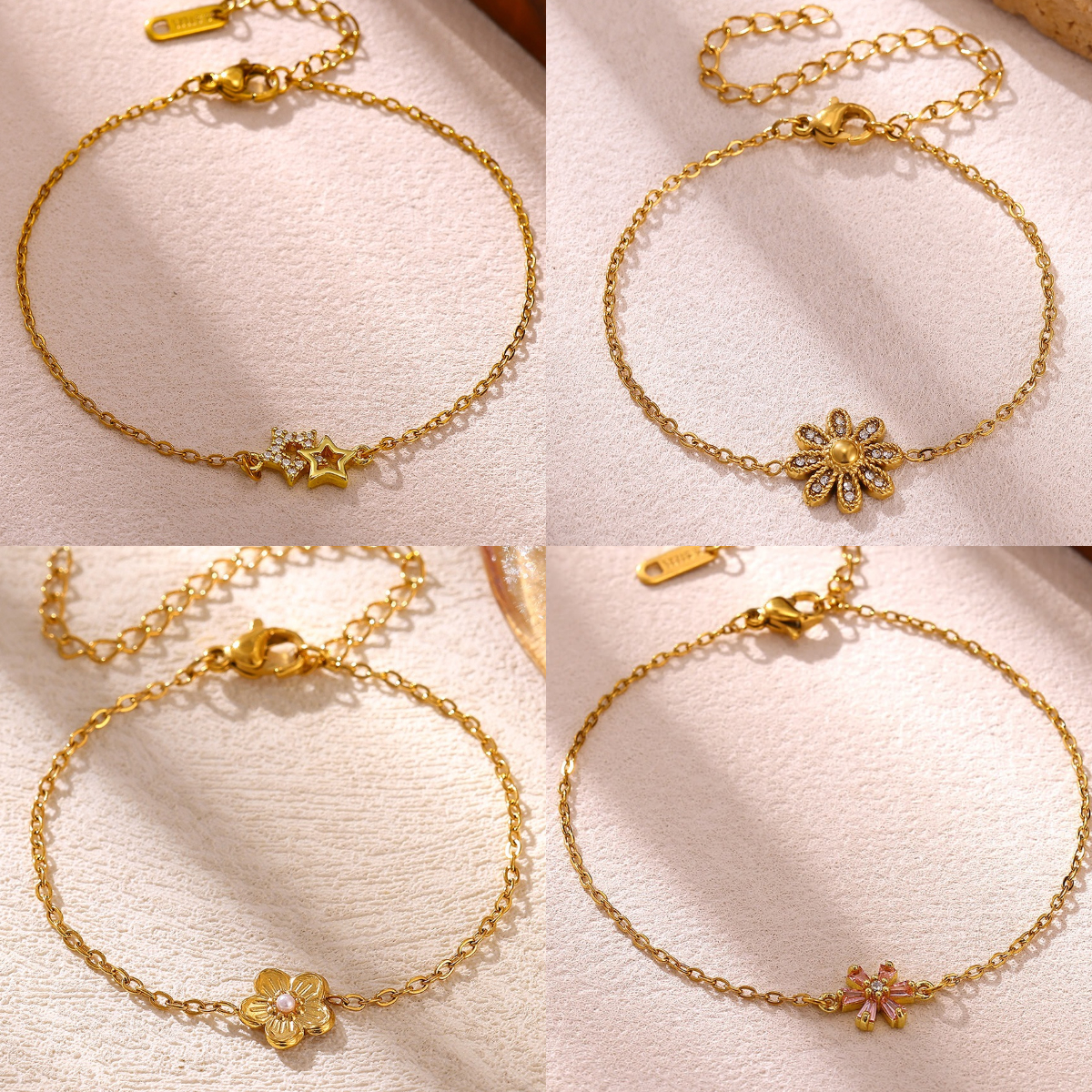 Unisex Pentagram Bracelet With Bezel Setting, 18K Real Gold Plated Copper, PVD Coated, Featuring Zircon Inlay And Cable Chain