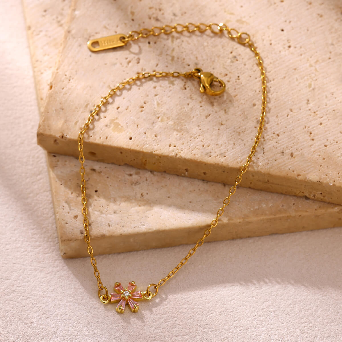 Unisex Pentagram Bracelet With Bezel Setting, 18K Real Gold Plated Copper, PVD Coated, Featuring Zircon Inlay And Cable Chain 4