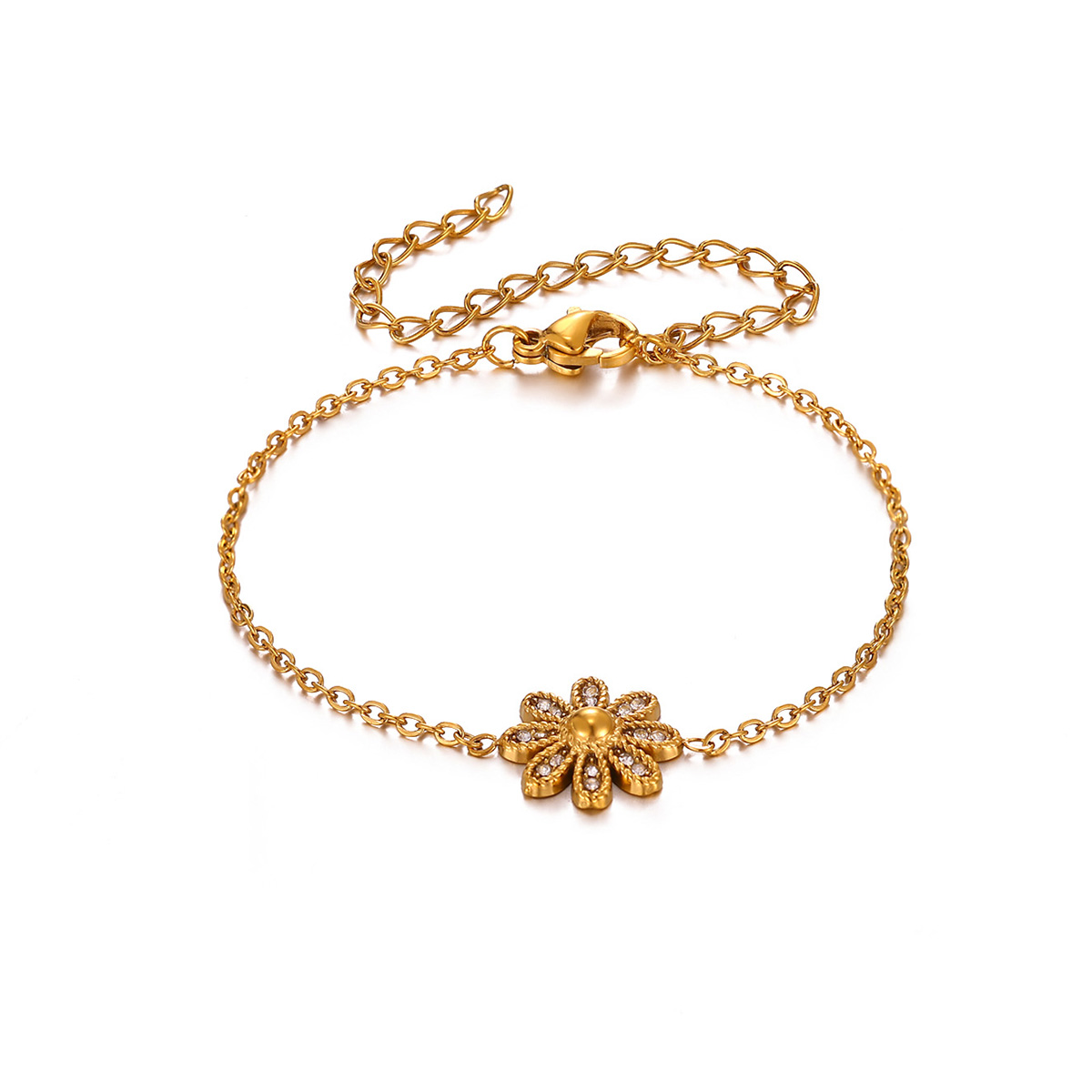 Unisex Pentagram Bracelet With Bezel Setting, 18K Real Gold Plated Copper, PVD Coated, Featuring Zircon Inlay And Cable Chain 8