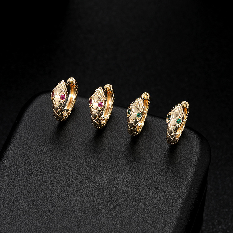 Unisex Snake Clip Earrings In Copper With 14K Real Gold Plated Electroplated Finish Featuring Artificial Gemstones
