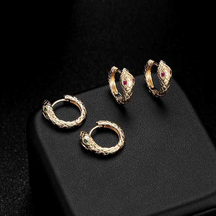 Unisex Snake Clip Earrings In Copper With 14K Real Gold Plated Electroplated Finish Featuring Artificial Gemstones 2