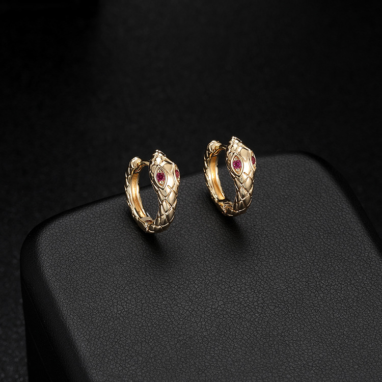 Unisex Snake Clip Earrings In Copper With 14K Real Gold Plated Electroplated Finish Featuring Artificial Gemstones 3