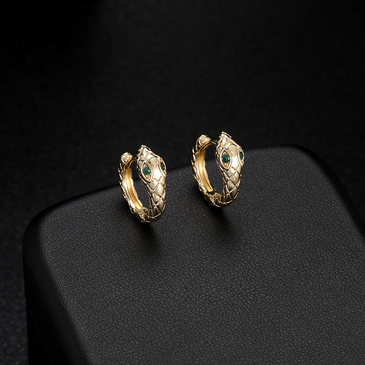 Unisex Snake Clip Earrings In Copper With 14K Real Gold Plated Electroplated Finish Featuring Artificial Gemstones 5