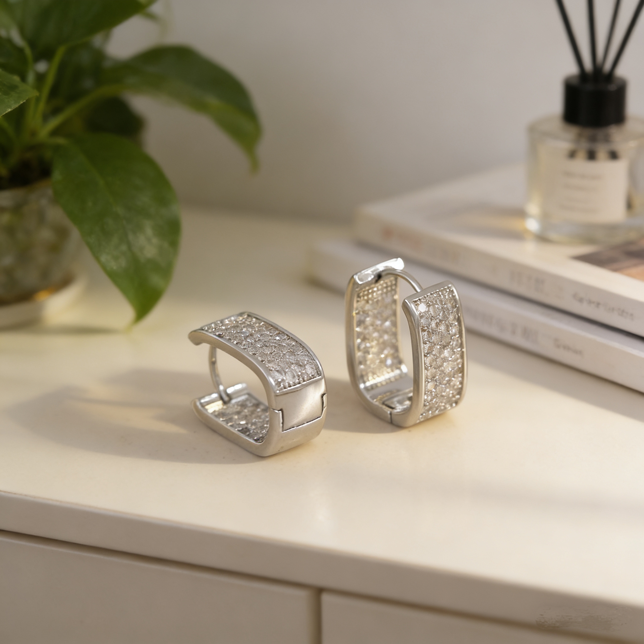 Unisex Three-dimensional Square Earrings In Copper With White K Water Plating And Zircon Inlay 2