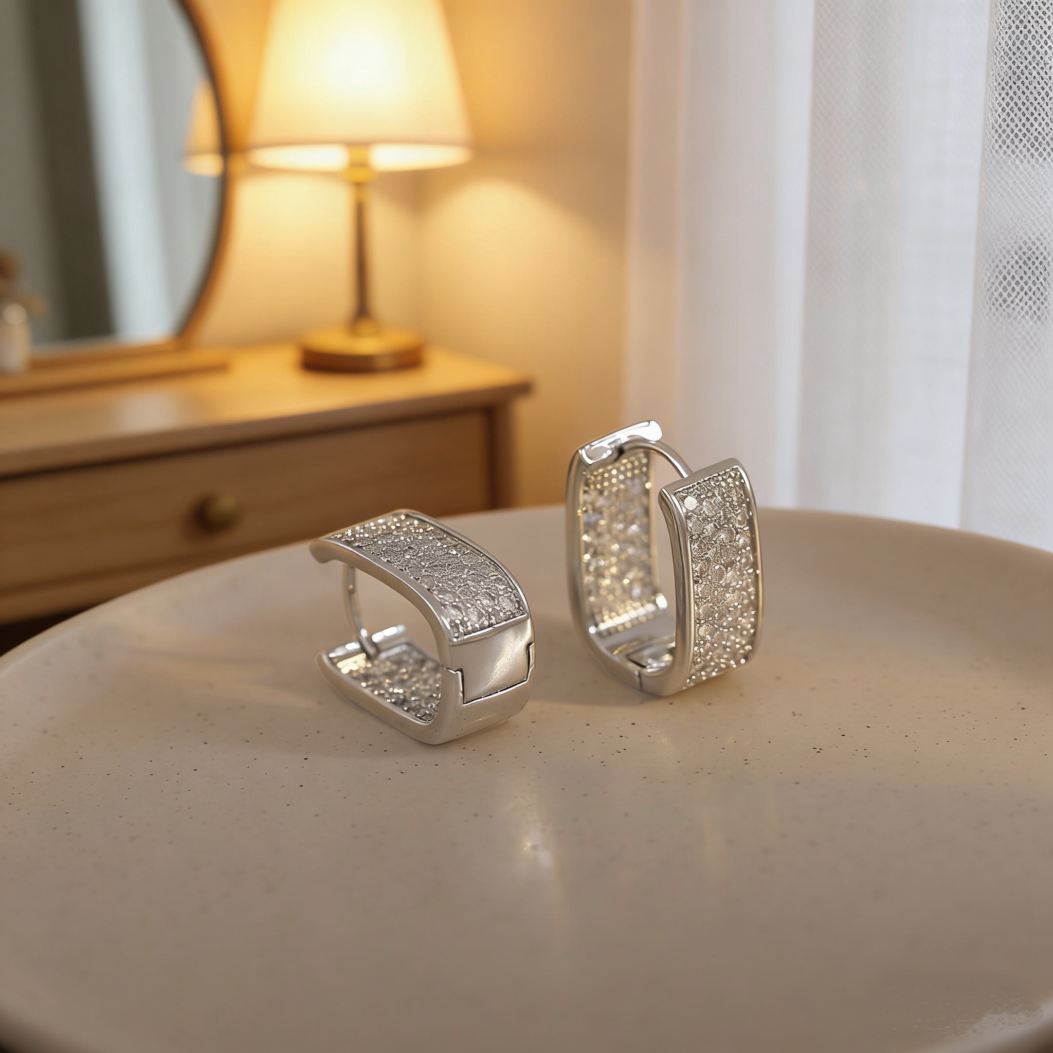 Unisex Three-dimensional Square Earrings In Copper With White K Water Plating And Zircon Inlay 5
