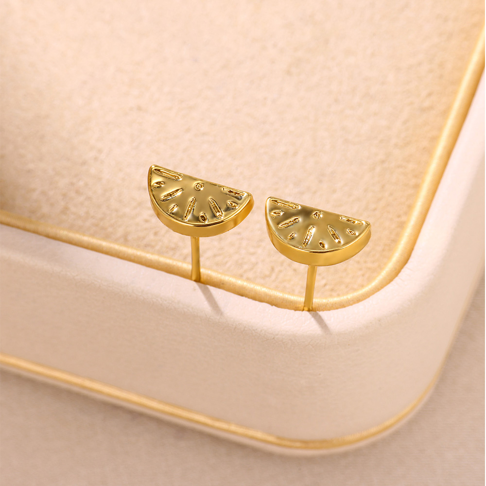 Unisex Two Tone Fruit Stud Earrings In Copper With 18K Real Gold Plated PVD Coating And Zircon Inlay 2
