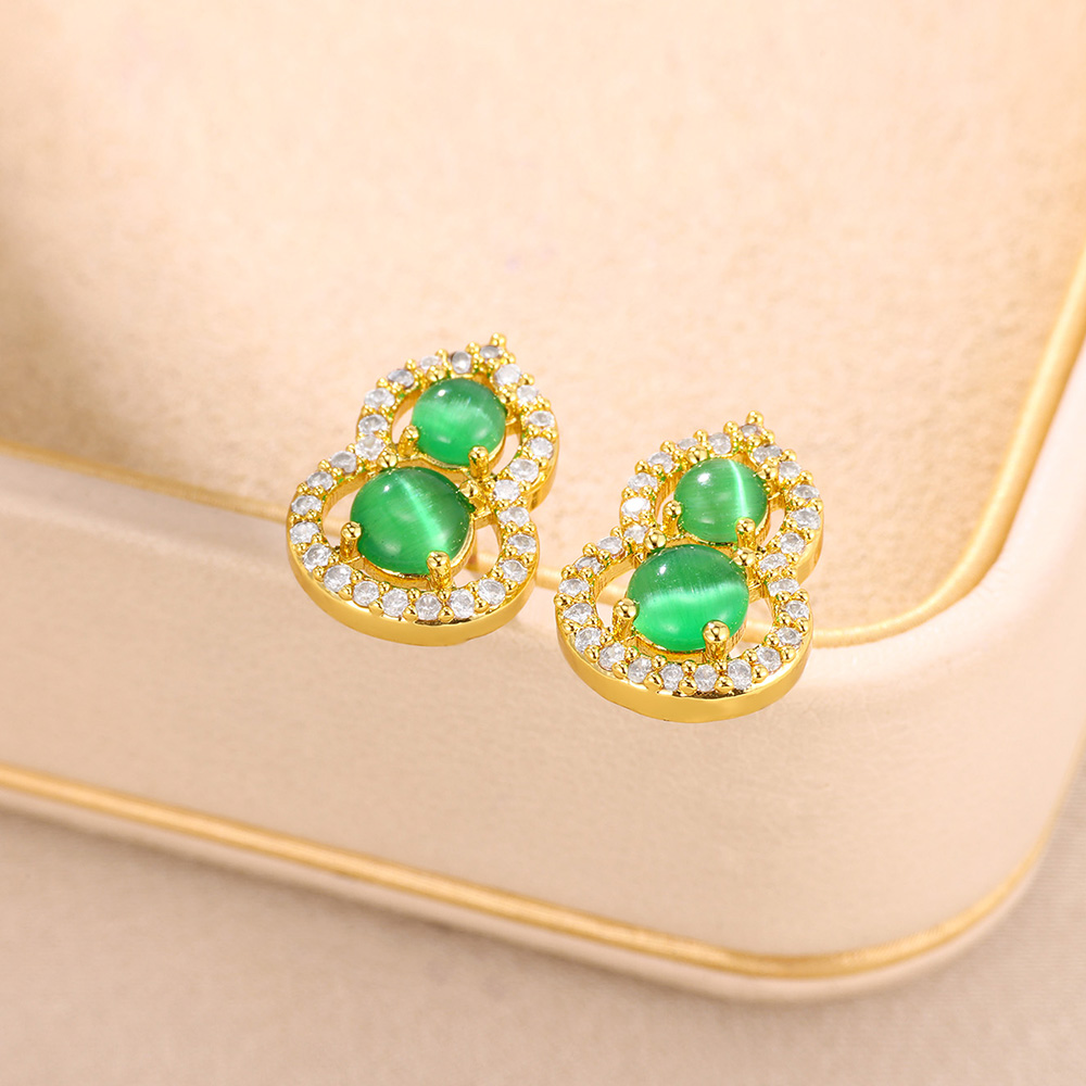 Unisex Two Tone Fruit Stud Earrings In Copper With 18K Real Gold Plated PVD Coating And Zircon Inlay 3