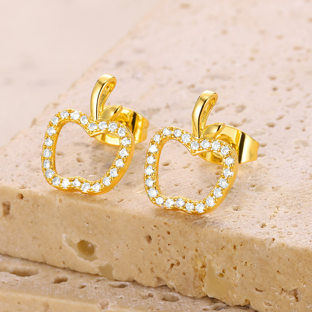 Unisex Two Tone Fruit Stud Earrings In Copper With 18K Real Gold Plated PVD Coating And Zircon Inlay 4