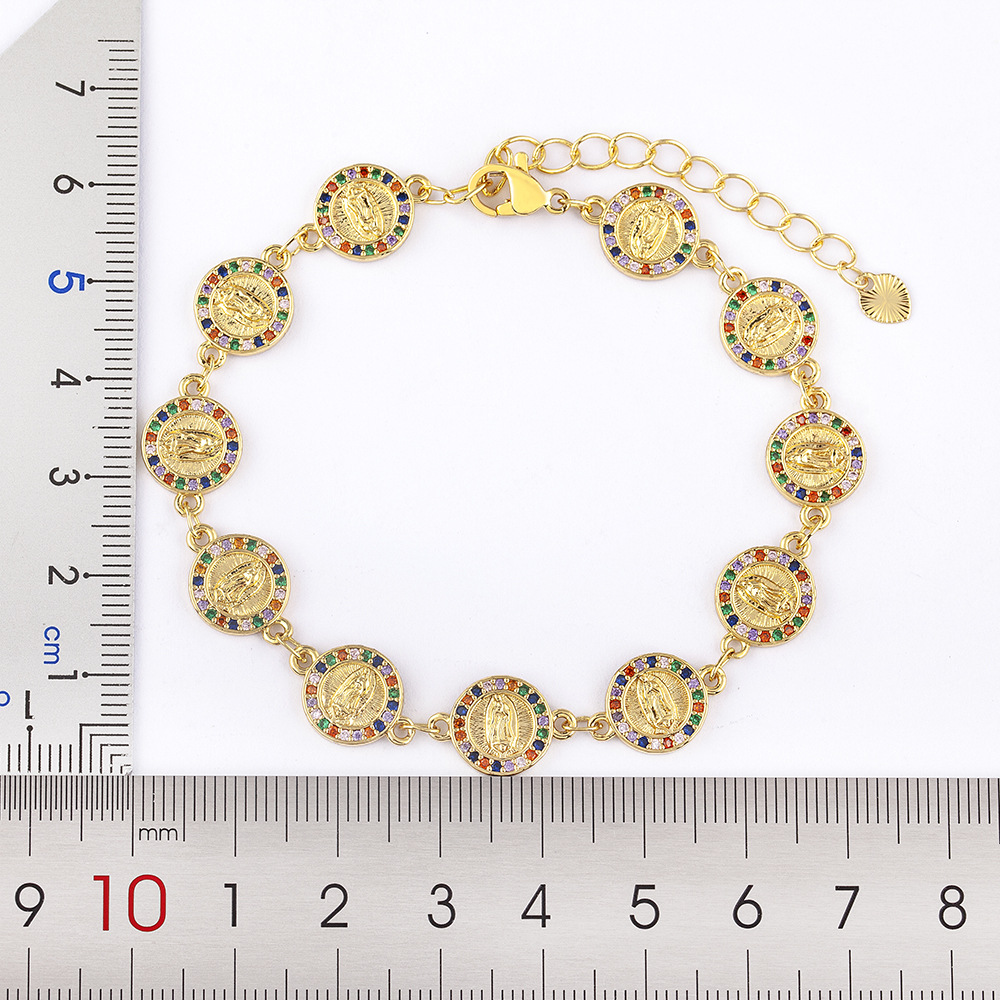 Unisex Virgin Mary Bracelet In Copper With 18K Real Gold Electroplated Finish And Zircon Inlay 2