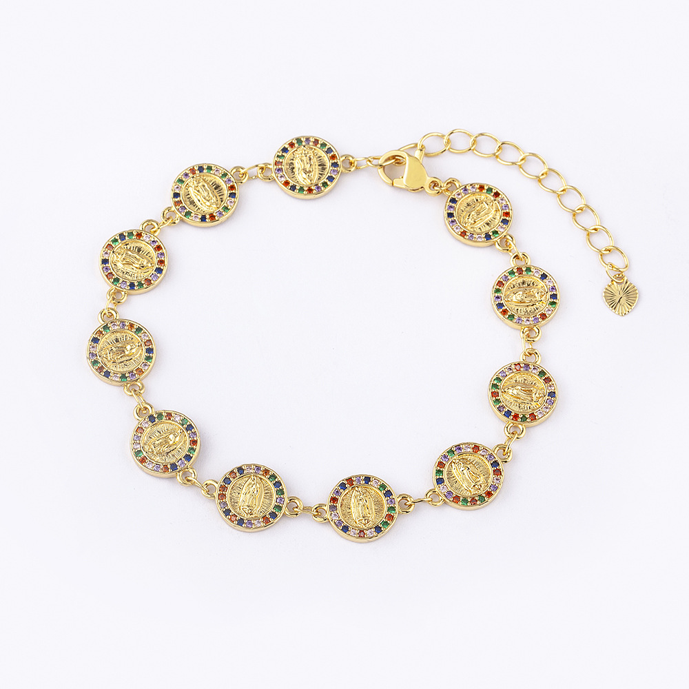Unisex Virgin Mary Bracelet In Copper With 18K Real Gold Electroplated Finish And Zircon Inlay 5