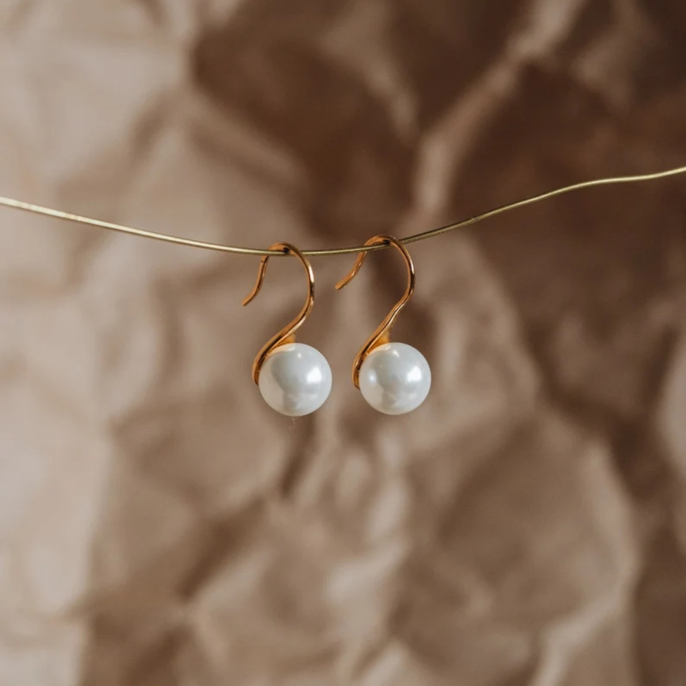 Unisex Water Droplets Earrings With Freshwater Pearl In Bezel Setting, Copper Base With 14K Real Gold Water Plating 2
