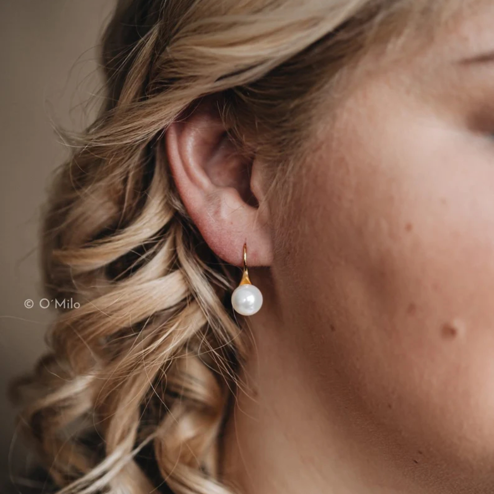 Unisex Water Droplets Earrings With Freshwater Pearl In Bezel Setting, Copper Base With 14K Real Gold Water Plating 3