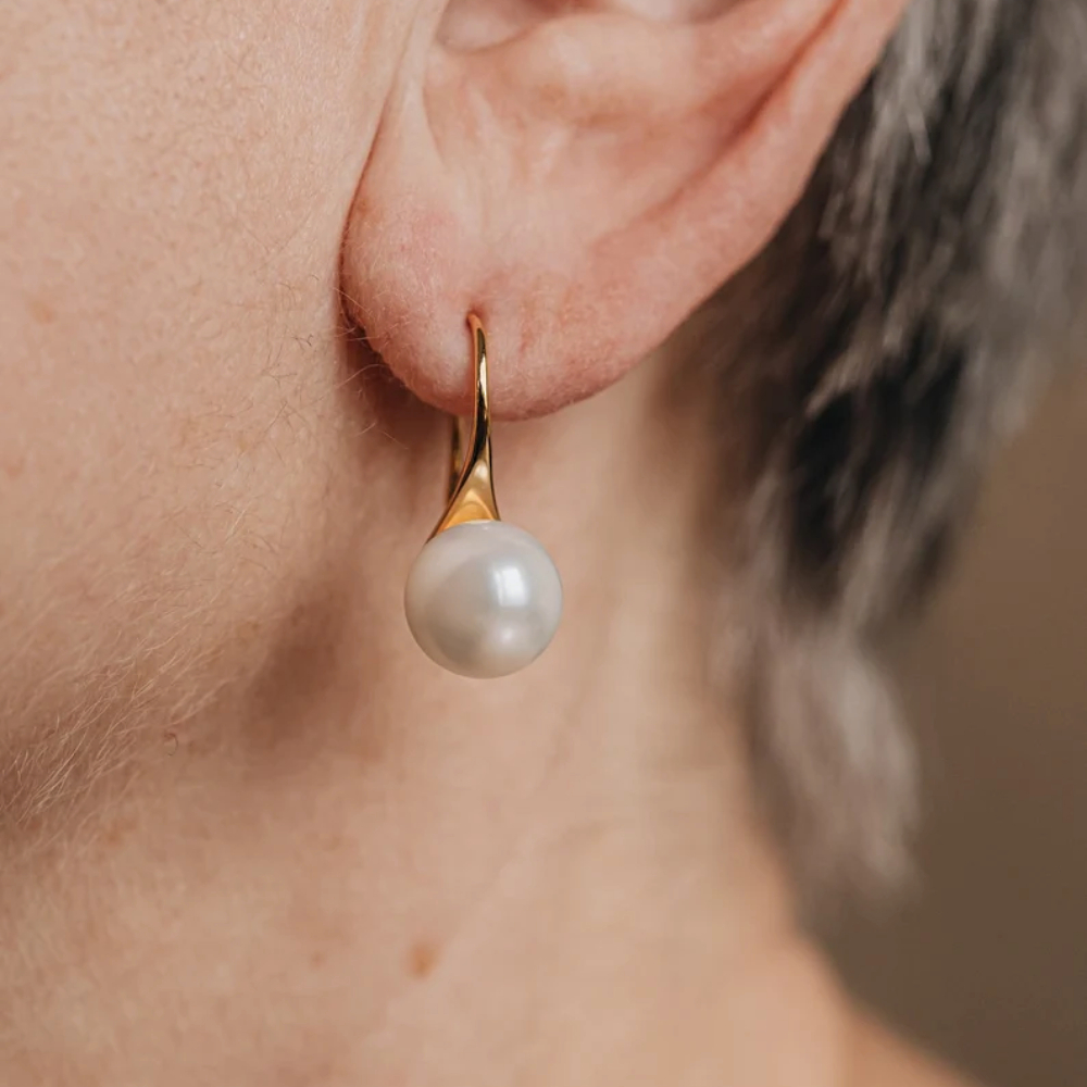 Unisex Water Droplets Earrings With Freshwater Pearl In Bezel Setting, Copper Base With 14K Real Gold Water Plating 4
