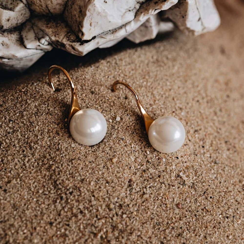 Unisex Water Droplets Earrings With Freshwater Pearl In Bezel Setting, Copper Base With 14K Real Gold Water Plating 5